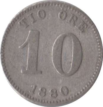 1880 SILVER 10 ORE SWEDEN - SILVER WORLD COINS - Cambridgeshire Coins
