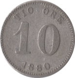 1880 SILVER 10 ORE SWEDEN - SILVER WORLD COINS - Cambridgeshire Coins