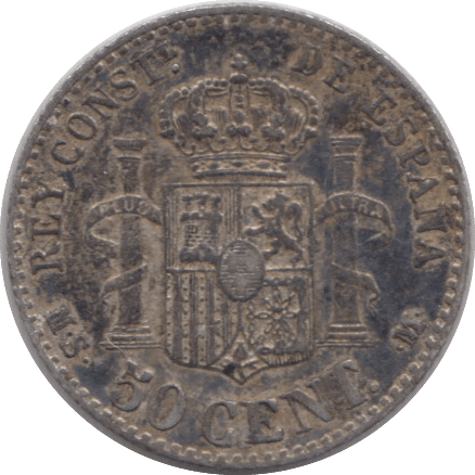 1880 SILVER 50 CENT SPAIN - SILVER WORLD COINS - Cambridgeshire Coins