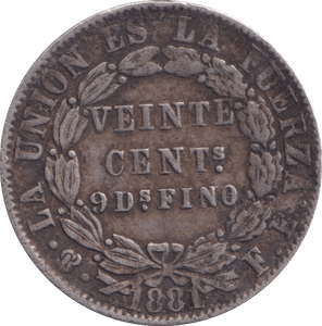 1881 20 CENTS BOLIVIA - WORLD COINS - Cambridgeshire Coins
