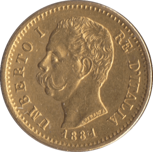 1881 GOLD 20 LIRA ITALY - Gold World Coins - Cambridgeshire Coins