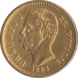 1881 GOLD 20 LIRA ITALY - Gold World Coins - Cambridgeshire Coins