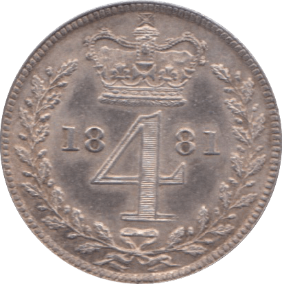 1881 MAUNDY FOURPENCE ( AUNC ) 11 - Maundy Coins - Cambridgeshire Coins