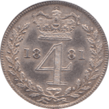 1881 MAUNDY FOURPENCE ( AUNC ) 11 - Maundy Coins - Cambridgeshire Coins