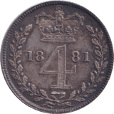 1881 MAUNDY FOURPENCE ( AUNC ) - Maundy Coins - Cambridgeshire Coins