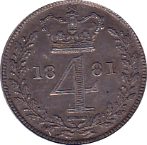 1881 MAUNDY FOURPENCE ( EF ) - Maundy Coins - Cambridgeshire Coins