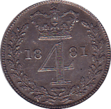 1881 MAUNDY FOURPENCE ( EF ) - Maundy Coins - Cambridgeshire Coins
