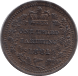 1881 ONE THIRD FARTHING ( UNC ) - One Third Farthing - Cambridgeshire Coins