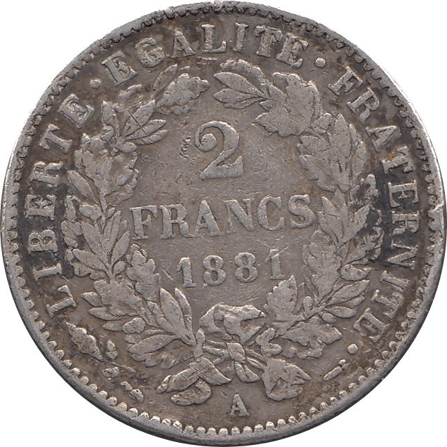 1881 SILVER 2 FRANCS MINT MARK A FRANCE REF H70 - SILVER WORLD COINS - Cambridgeshire Coins