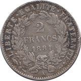 1881 SILVER 2 FRANCS MINT MARK A FRANCE REF H70 - SILVER WORLD COINS - Cambridgeshire Coins