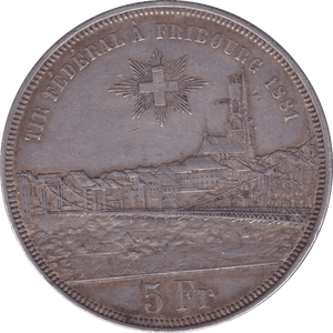 1881 SILVER 5 FRANC SWITZERLAND - SILVER WORLD COINS - Cambridgeshire Coins
