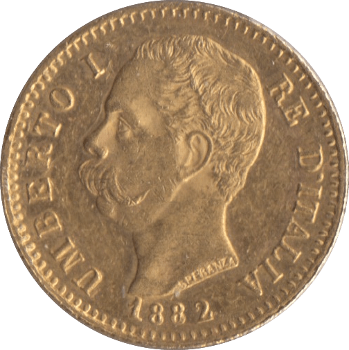 1882 GOLD 20 LIRA ITALY - Gold World Coins - Cambridgeshire Coins