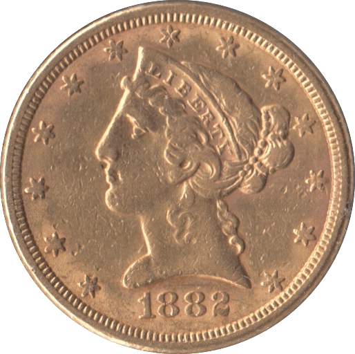1882 GOLD FIVE DOLLARS USA - Gold World Coins - Cambridgeshire Coins