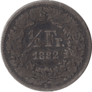1882 SILVER 1/2 FRANC SWITZERLAND - SILVER WORLD COINS - Cambridgeshire Coins
