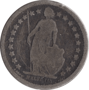 1882 SILVER 1/2 FRANC SWITZERLAND - SILVER WORLD COINS - Cambridgeshire Coins