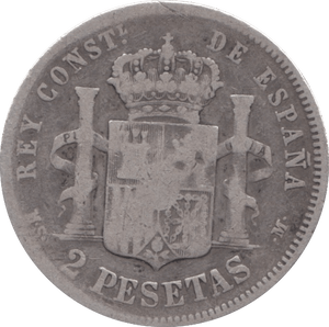 1882 SILVER SPAIN TWO PESETAS - SILVER WORLD COINS - Cambridgeshire Coins