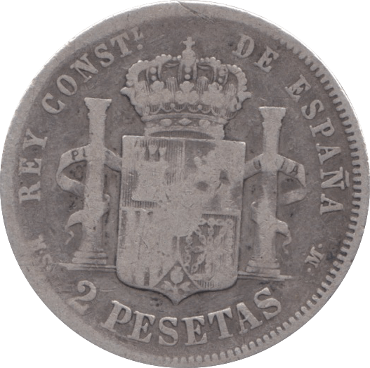 1882 SILVER SPAIN TWO PESETAS - SILVER WORLD COINS - Cambridgeshire Coins