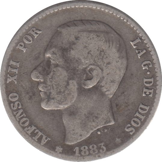 1883 SILVER SPAIN ONE PESETA - SILVER WORLD COINS - Cambridgeshire Coins