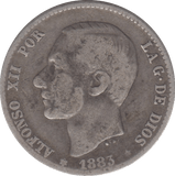 1883 SILVER SPAIN ONE PESETA - SILVER WORLD COINS - Cambridgeshire Coins