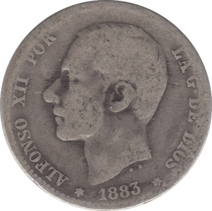 1883 SILVER SPAIN ONE PESETA - SILVER WORLD COINS - Cambridgeshire Coins