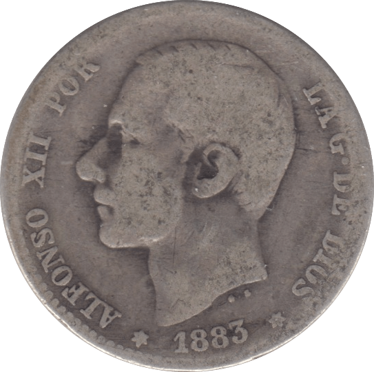 1883 SILVER SPAIN ONE PESETA - SILVER WORLD COINS - Cambridgeshire Coins