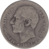 1883 SILVER SPAIN ONE PESETA - SILVER WORLD COINS - Cambridgeshire Coins