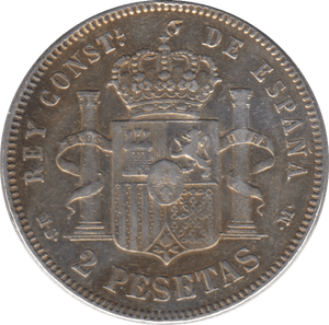 1884 SILVER 2 PESETAS SPAIN - SILVER WORLD COINS - Cambridgeshire Coins