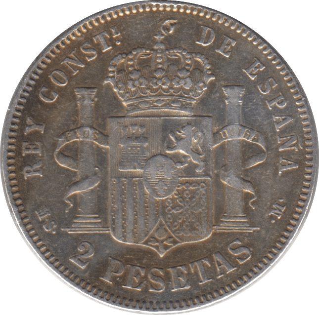 1884 SILVER 2 PESETAS SPAIN - SILVER WORLD COINS - Cambridgeshire Coins
