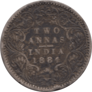 1884 SILVER TWO ANNA INDIA - SILVER WORLD COINS - Cambridgeshire Coins