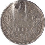 1885 SILVER INDIA TWO ANNAS HOLED - SILVER WORLD COINS - Cambridgeshire Coins