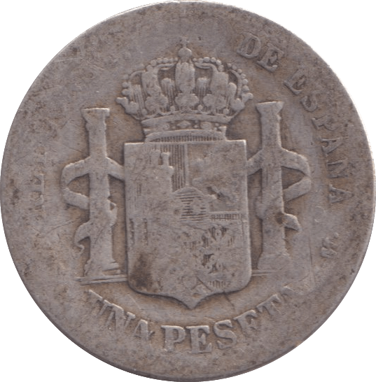 1885 SILVER SPAIN 1 PESETA - SILVER WORLD COINS - Cambridgeshire Coins