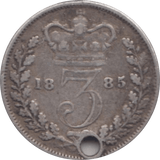 1885 THREEPENCE ( FINE ) HOLED - Threepence - Cambridgeshire Coins