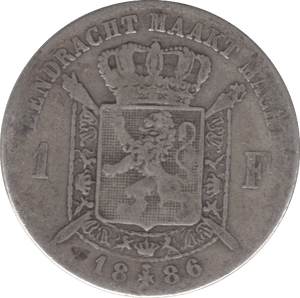 1886 SILVER 1 FRANC BELGIUM - SILVER WORLD COINS - Cambridgeshire Coins