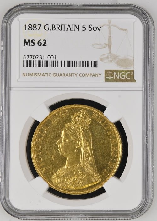 1887 GOLD PROOF 5 SOVEREIGN (NGC) MS62 - NGC GOLD PROOF COINS - Cambridgeshire Coins
