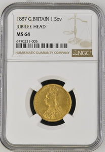 1887 GOLD PROOF JUBILEE HEAD SOVEREIGN (NGC) MS64 - NGC GOLD PROOF COINS - Cambridgeshire Coins