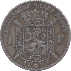 1887 SILVER BELGIUM 1 FRANCS - SILVER WORLD COINS - Cambridgeshire Coins