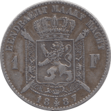 1887 SILVER BELGIUM 1 FRANCS - SILVER WORLD COINS - Cambridgeshire Coins