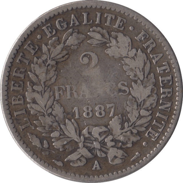 1887 SILVER FRANCE TWO FRANCS - WORLD COINS - Cambridgeshire Coins
