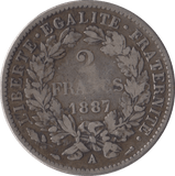 1887 SILVER FRANCE TWO FRANCS - WORLD COINS - Cambridgeshire Coins