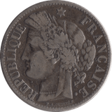1887 SILVER FRANCE TWO FRANCS - WORLD COINS - Cambridgeshire Coins