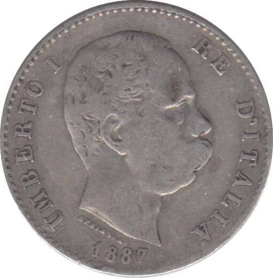 1887 SILVER ITALY ONE LIRA - SILVER WORLD COINS - Cambridgeshire Coins