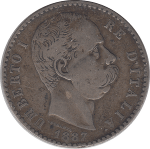 1887 SILVER TWO LIRA ITALY - SILVER WORLD COINS - Cambridgeshire Coins