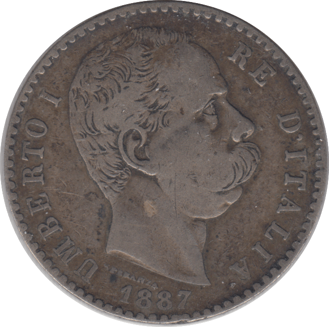 1887 SILVER TWO LIRA ITALY - SILVER WORLD COINS - Cambridgeshire Coins