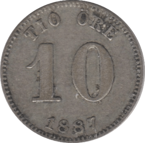 1887 SWEDEN SILVER 10 ORE - SILVER WORLD COINS - Cambridgeshire Coins