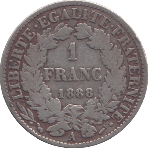 1888 FRANCE SILVER ONE FRANC - WORLD SILVER COINS - Cambridgeshire Coins