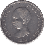 1888 SILVER 5 PESETAS SPAIN - WORLD COINS - Cambridgeshire Coins
