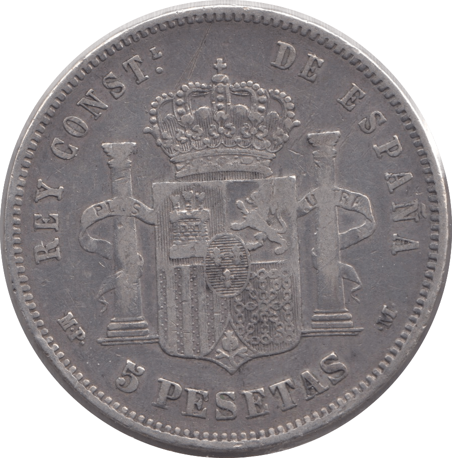 1888 SILVER 5 PESETAS SPAIN - WORLD COINS - Cambridgeshire Coins