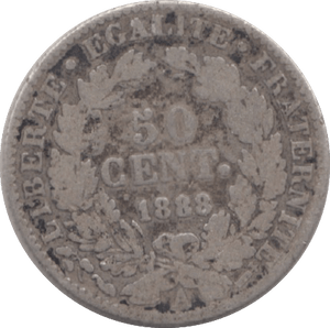1888 SILVER 50 CENTS FRANCE - SILVER WORLD COINS - Cambridgeshire Coins