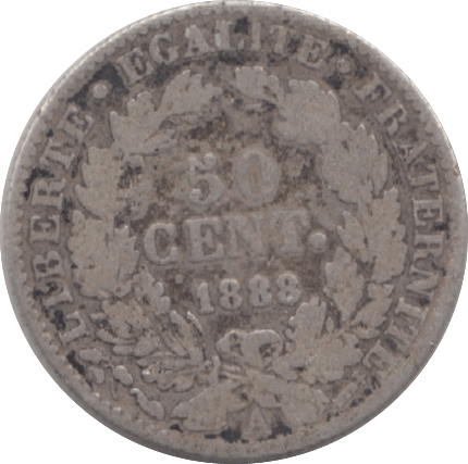 1888 SILVER 50 CENTS FRANCE - SILVER WORLD COINS - Cambridgeshire Coins