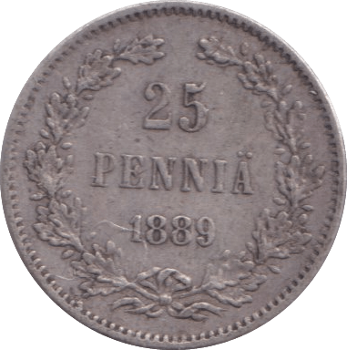 1889 25 PENNIA FINLAND - WORLD COINS - Cambridgeshire Coins